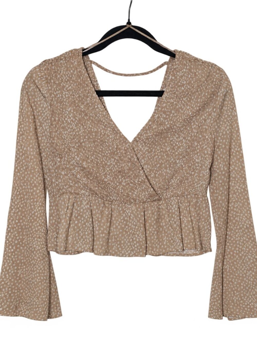 No Boundaries Romantics Tan Floral Wrap Peplum Top XL